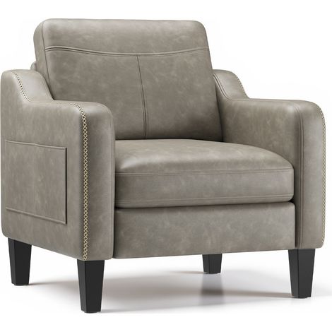 COLAMY Moderner Beistellsessel aus PU im Mid-Century-Stil mit seitlicher Aufbewahrung, ergonomischer Komfort für Wohnzimmer und Büro, Grau (1/5)