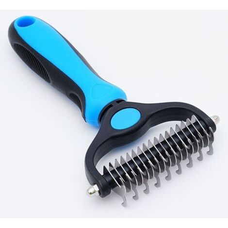 BUNTHAUS Brosse double embout – Peigne pour animaux – Brosse pour chiens et chats – Universelle – Bleu (1/5)