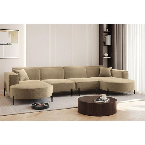 Wohnlandschaft U-Form Sofa VALENCIA XL in Stoff Quelle Hellbraun (1/2)
