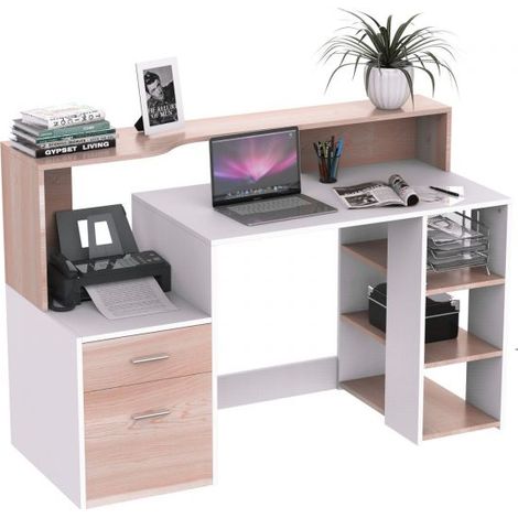EASYCOMFORT Moderna Scrivania per Computer con Ripiani in Legno MDF, 137x55x92cm