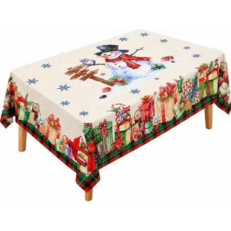 Nappe de Noël rectangulaire en polyester imperméable rouge décorative pour les fêtes, 150 x 300 cm - 5 (1/3)