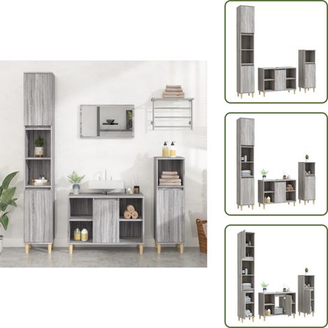 Ensemble de meubles de salle de bain 3 pcs Sonoma gris - Meuble De Salle De Bain - Ensemble Salle De Bain - Armoire Salle De Bain - Rangement Salle De Bain - Design Moderne (1/5)