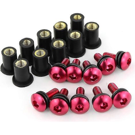 Lot de 10 vis M516 pour pare-brise et déflecteurs de pare-brise Kawasaki ZX6R, ZX7R, ZX9R, ZX10R, ZX12R et ZX14R (rouge) (1/5)