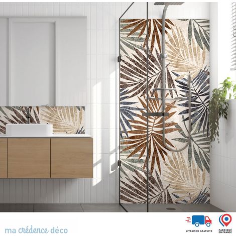 Panneau de douche : Dessin feuilles - Couleur Ocre - Alu composite - 90 - 245 (1/3)