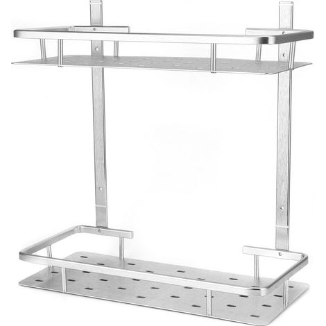 Étagère de salle de bain en aluminium, support de douche inoxydable, panier de rangement mural pour cuisine, lot de 2, finition brossée (1/5)