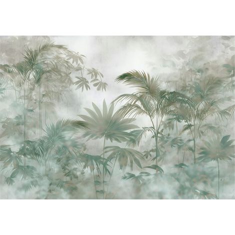 Papier peint mural jungle loft forêt béton nature intissé grand format design intérieur salon chambre pas cher 350x250 cm (1/5)