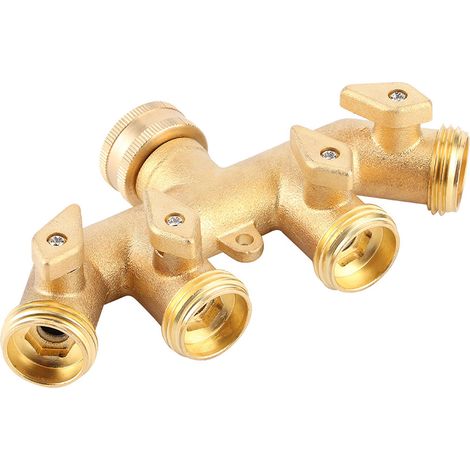 Messing-Gartenschlauchverteiler, 4-Wege-Schlauchadapter, Kugelhahn, Wasserhahnanschluss (1/5)
