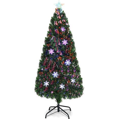 COSTWAY Árbol de Navidad Artificial 180cm con Base Iluminado con Fibra de Vidrio Cambia Color para Navidad Hogar Fiesta Decoración (1/5)