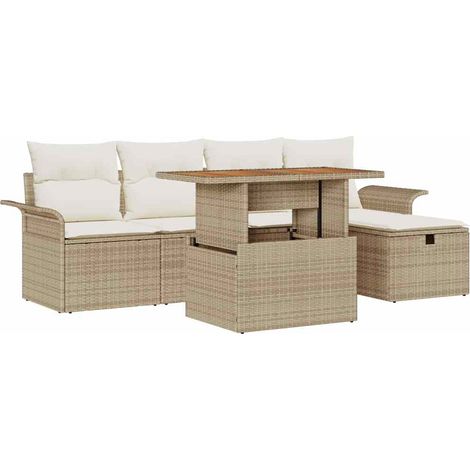 Maison Exclusive - Conjunto de sofás de jardín 6 pcs Beige ratán (1/5)