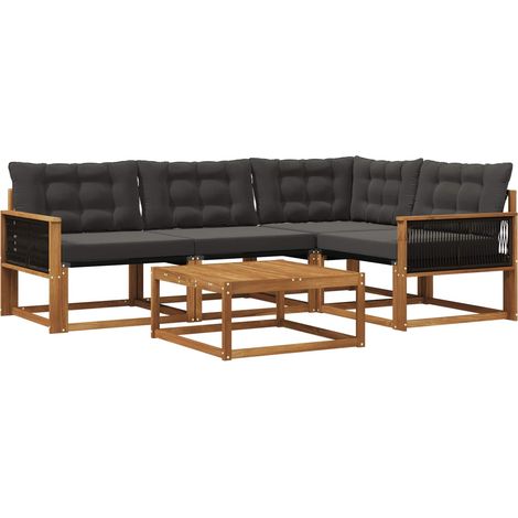 vidaXL Outdoor Sofa Set with Cushion 5 pcs Natural and Black