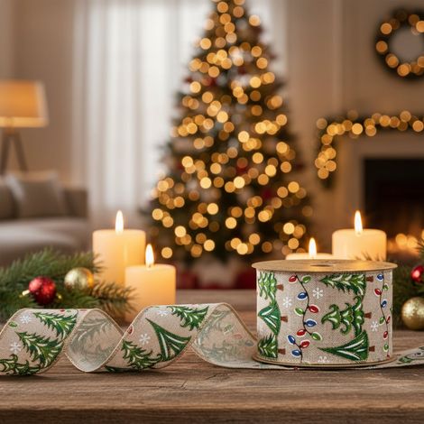 Nastro decorativo con alberi e luci per decorazioni natalizie da 63 mm x 10 mt (1/3)