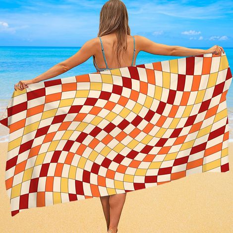 Serviette de plage en microfibre, carreaux colorés, anti-UV, légère (1/5)