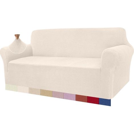 Sofabezug Stretch Jacquard Sofahusse Sofaüberwurf 3 Sitzer Hellbeige (1/5)