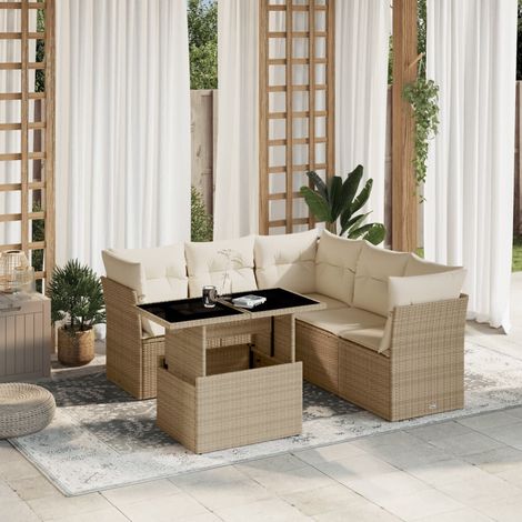 Juego de sofás jardín con cojines 6 pzas ratán sintético beige vidaXL (1/5)