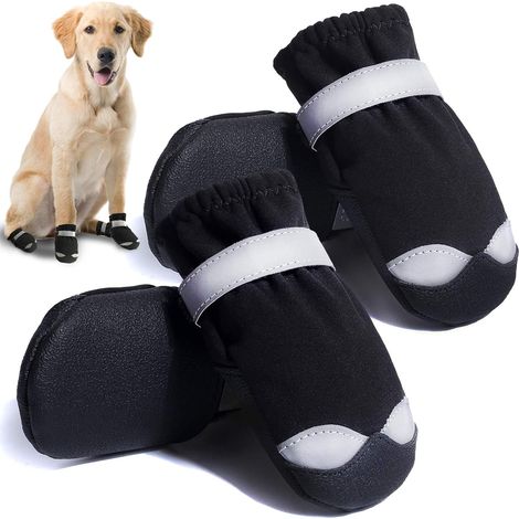 Bottes pour chiens imperméables pour chiens de taille moyenne à grande, avec semelles antidérapantes et protections pour pattes (lot de 4). (1/5)