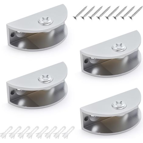 4 pièces Pince de Fixation pour Verre de Croissant, Alliage de Zinc Support Etagere Verre, Réglable Clips de Fixation pour Vitre, Muraux Pinces à Verre, pour Panneaux de 8-12 mm D'épaisseur (1/5)