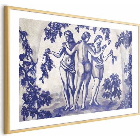 Manifesto - Vigneto antico - Tre donne in un portale dipinte con inchiostro blu (1/4)