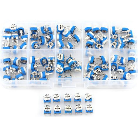 Konvolut von 100 einstellbaren Potentiometern, 10 Werte, 500 Ω–1 MΩ, Sortiment variabler Widerstandstrimmer (1/5)