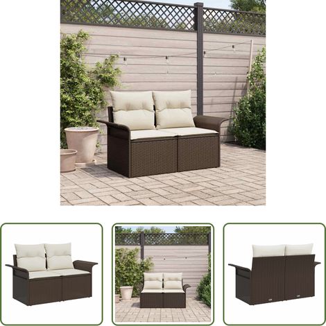 Canapé extérieur - Canapé de jardin avec coussin Marron 141 x 62 x 69 cm polyrotin (1/5)