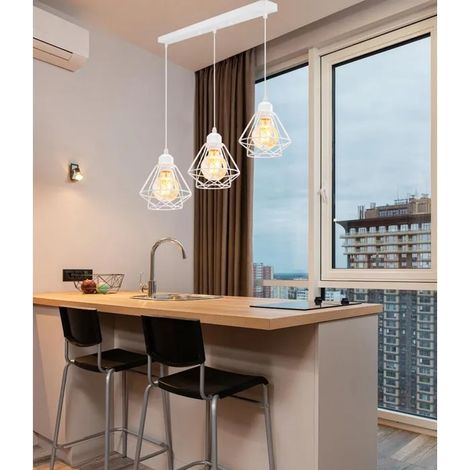 Lampe Suspension Industrielle,Lustre Vintage Abat-jour en Métal Design Cage E27 Luminaire Rétro Style Nordique pour Salon (1/5)