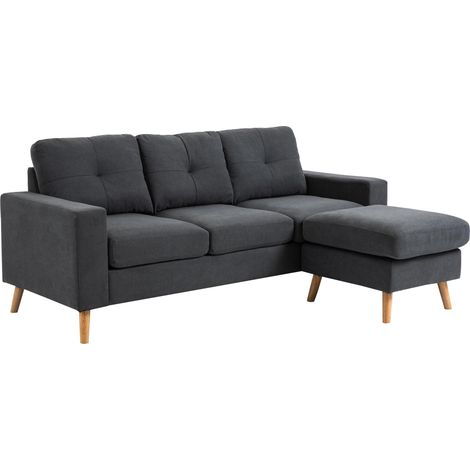 Canapé droit 3 places et pouf modulable avec accoudoirs design scandinave 193 x 136 x 85 cm gris anthracite (1/5)