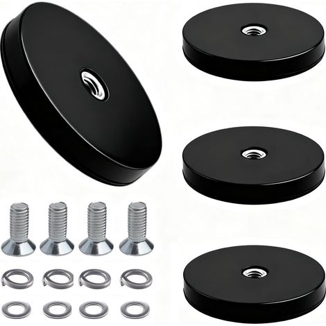 4 Aimants Néodyme Puissants Rond Caoutchoutés 43mm avec Filetage Intérieur M4, Aimant Visser Caoutchouc Anti-Dérapant, Socle Montage Magnétique Adhérence 15Kg pour Fixation Feux Équipements Véhicules (1/5)