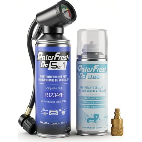 Gas Refrigerante Ralerfresh RC 5en1 400ml para sistemas con R1234YF con Manómetro y RcClean (1/5)