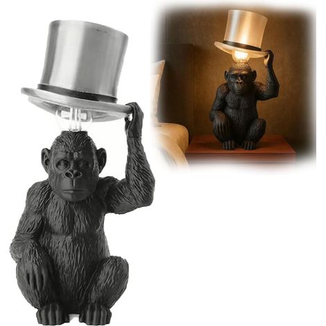 Lampe de table singe avec chapeau haut, lampe de bureau en forme d'animal fantaisie, veilleuse d'ambiance chaude USB pour chambre à coucher et salon, idée cadeau créative (1/5)