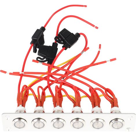 Panneau de commande précâblé à 6 interrupteurs à boutons-poussoirs avec voyants LED bleus pour voiture, camping-car, yacht (système 12-24 V CC). (1/5)