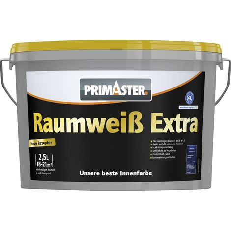 Primaster Raumweiß Extra Wandfarbe matt weiß konservierungsmittelfrei 2,5 L Innen (1/2)