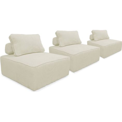 sweeek - 3er-Set Sessel für modulares Sofa Cordbezug, Cord, Creme