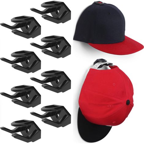 Ganchos adhesivos de pared para gorras (paquete de 8) - Soporte para gorras de béisbol, expositor minimalista para gorras, ganchos de sujeción fuerte, color negro. (1/5)