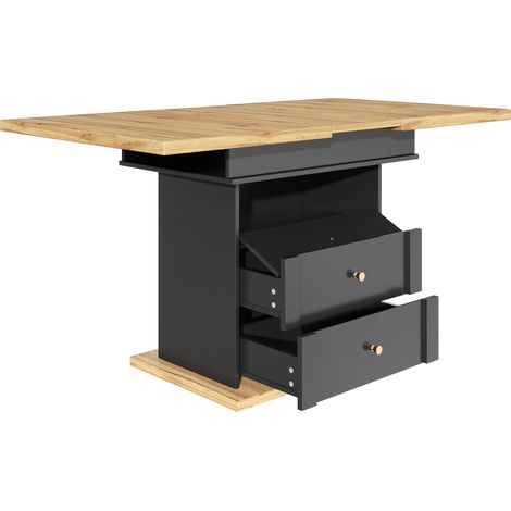 Table de cuisine extensible 110-140x80 cm en MDF et métal, noire, pour 4-6 personnes (1/5)