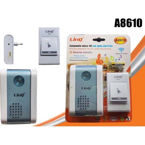TRADE SHOP - Campanello Wireless Spina Elettrica Rete 220v Senza Fili 32 Melodie Porta A8610 - (1/3)