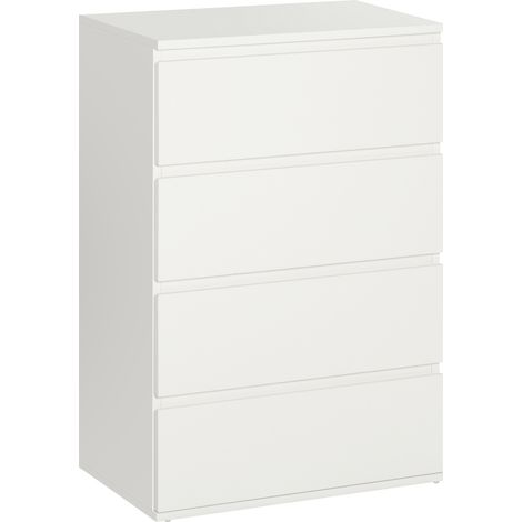 Commode 4 Tiroirs Meuble de Rangement Blanc sans Poignée 55 x 33 x 80 cm Fermeture Douce Chiffonnier Anti-Basculement (1/5)