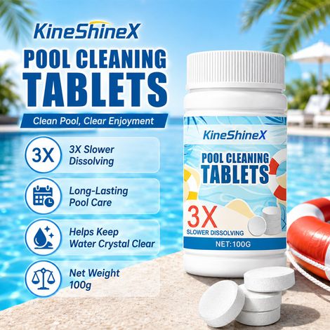 KineShineX pool cleaning effervescent tablets dissolve quickly to remove stains, eliminate odors, and freshen water. (1/4)