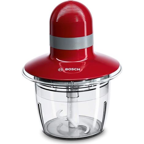 Bosch Tritatutto MMR08R2, 400W, Lame Acciaio Inox, Ciotola 800 ml Lavabile in Lavastoviglie, Contenitore Adatto al Microonde, Semplice da Usare, Rosso (1/4)