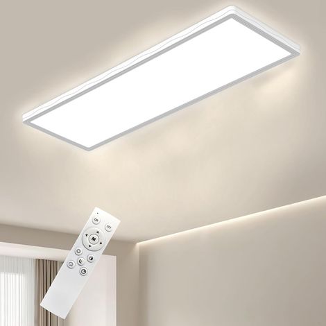 Plafonnier LED Rectangulaire avec télécommande, intensité 3000K-6500K, Luminaire Plafonnier LED ultra plat 24W avec rétroéclairage pour salon, chambre, salle de bain, 58 20 2,5cm - Blanc (1/5)