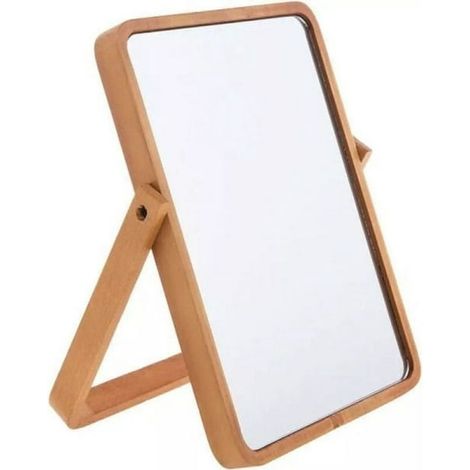 Miroir de table rectangulaire en bois, pliable avec support, miroir de coiffure HD, miroir de maquillage autonome, miroir de salle de bain sur pied, miroir de bureau inclinable (jaune), électronique f