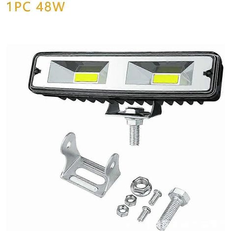 Barre lumineuse LED de travail 12V-24V pour voiture (4/2/1 pièce), projecteurs longue portée, feux de brouillard, pour 4x4, camions tout-terrain, tracteurs et bateaux (48W, 1 pièce). (1/5)
