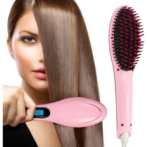 Brosse à lisser les cheveux, céramique chauffante Peigne électrique à lisser, Rose Da31678 (1/4)