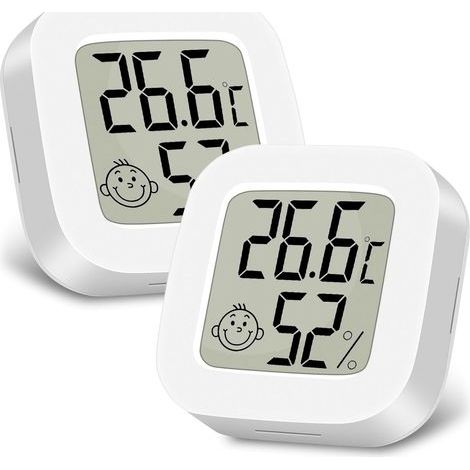 Indoor Thermometer Hygrometer, 2PCS Mini LCD Home Thermometer, Temperature and Humidity Monitor with Level Indicator, Suitable for Children's Rooms, Home, Office (White) (1/5)