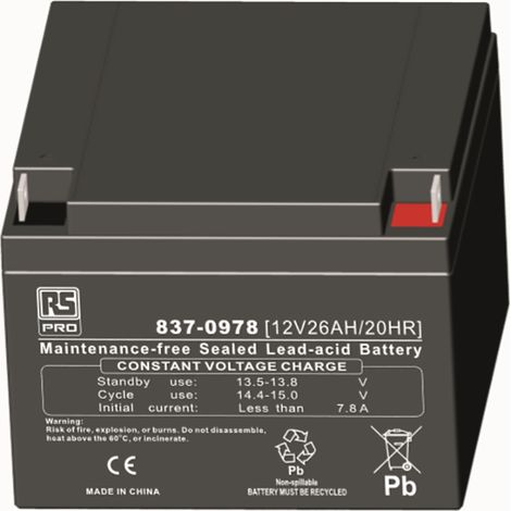 Batterie au plomb étanche RS PRO 12V 26Ah cyclique ( Prix pour 1 ) (1/2)