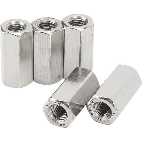 Écrou, 5 pièces M10 304 Kit d’écrous d’accouplement hexagonal en acier inoxydable pour goujons Vis filetées Tiges filetées pour fixation d’entretien (1/5)