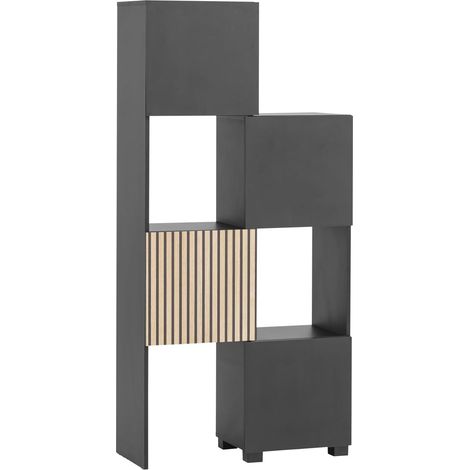 Étagère coulissante, Noir Mat/décor Panneau Acoustique, 44,8-76,0 x 33,1 x 165,1 cm (1/5)