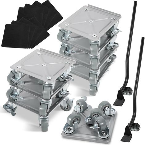 Lot de 8 roulettes de transport pour meubles avec cric de charge, 5 roulettes pivotantes avec frein, 600 kg, aide au transport, charge lourde (1/5)