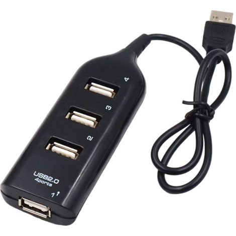 Aktiver USB-2.0-Hub, 4-Port-High-Speed-USB-Splitter/Verlängerungshub für Laptops, Schwarz