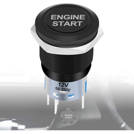 Sollbry Motorstartschalter, 12V Auto-Motor-Druckknopfschalter, Druckknopf-Startzündschalter mit weißer LED-Leuchte für Kraftfahrzeuge (Schwarz) (1/5)