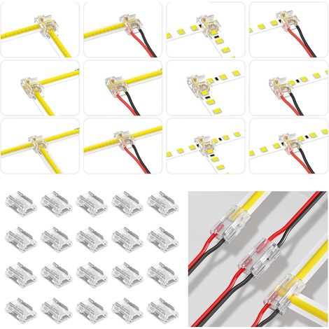 20 Connecteurs LED 2 Broches 8mm - Connecteur d'Angle pour Bandes LED COB/SMD, 8 Types de Connexion (Forme L/T) - Montage sans Soudure, pour Bandes SMD/COB (1/5)