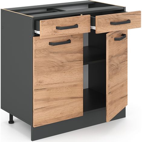 Mobiletto base per cucina R-Line, Quercia dorata, 80 cm senza piano di lavoro, Vicco (1/4)